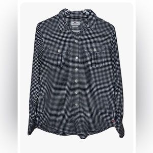 VINEYARD VINES W’s 6 L/S Navy Checked Performance Relaxed Button Up Shirt EUC